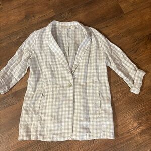 Cynthia Rowley Linen Gingham Check Blazer Size Large